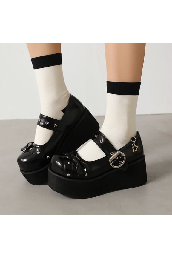 Women's Gothic Sweet Mary Jane Platform Shoes Waterproof Thick Sole Round Toe with Adjustable Buckle Strap and Bow for Leisure Outdoor Daily Wear