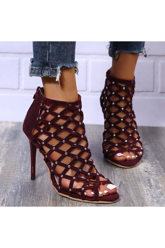 Women's High Heel Sandals Peep-Toe Back Zip 4.5 Inch Heels Lattice Design Fashion Casual Comfort Summer Party Night Out