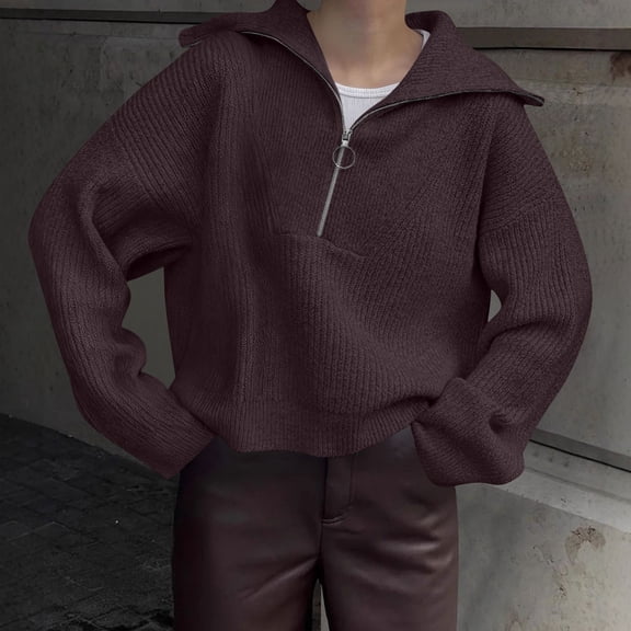 Taylonsss Women's High Neck Long Sleeve Sweater with Zipper Winter Warmth Fashion Pullover