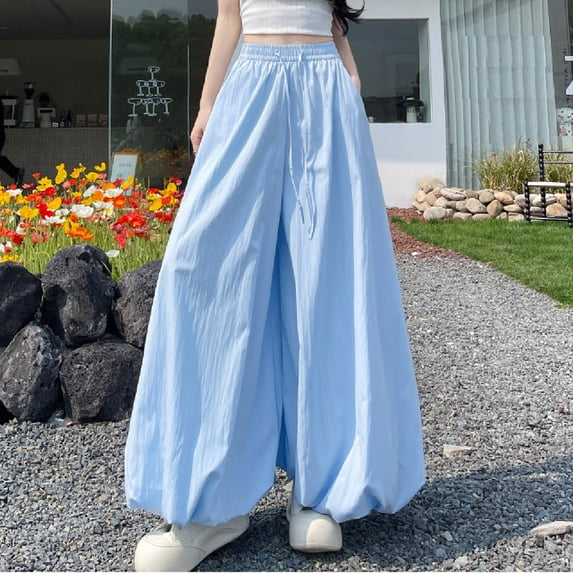 Taylonsss Women's High Waist Loose Comfortable Nine-Point Bloomers Pants Casual Fashion with Pocket for Daily Beach Vacation Wear