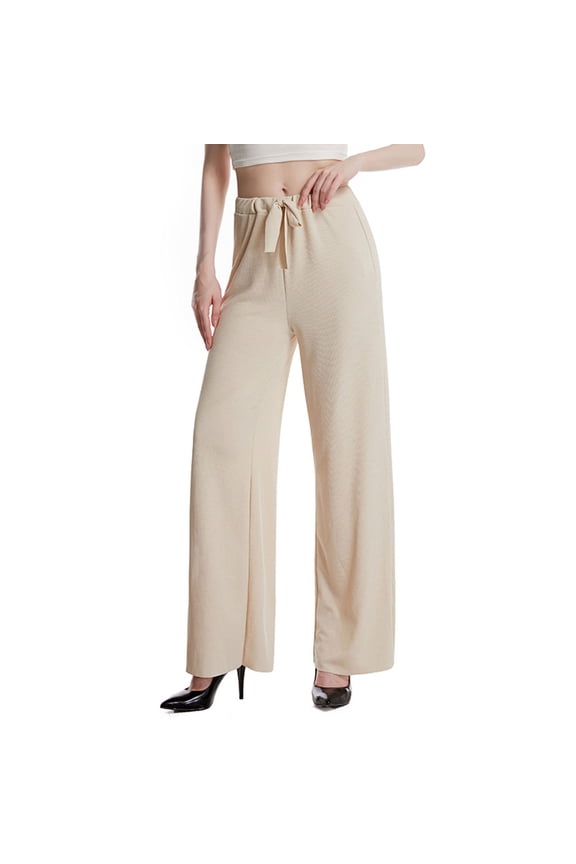 Women's High Waist Wide Leg Elastic Drawstring Pants - Comfortable Loose Fit Fashion Solid Color Full Length for Casual and Dressy Wear
