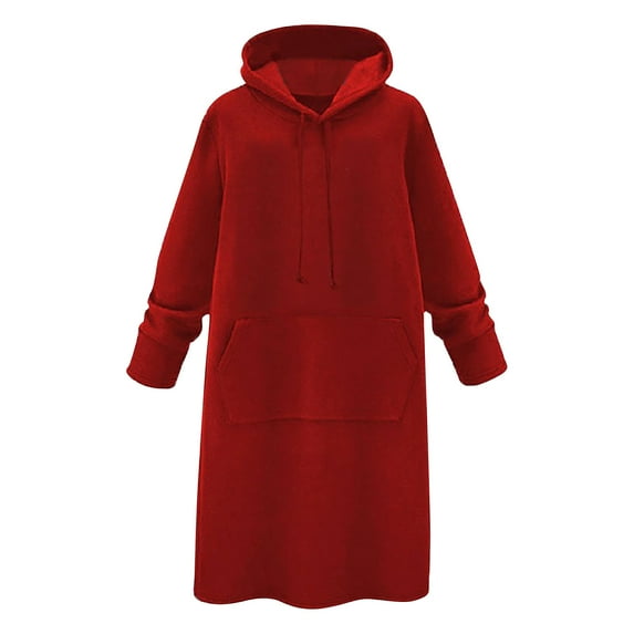 Taylonsss Women's Hooded Sweater Dress Women's Spring And Winter New Solid Color Loose Lazy Style Extended Knee Length Skirt