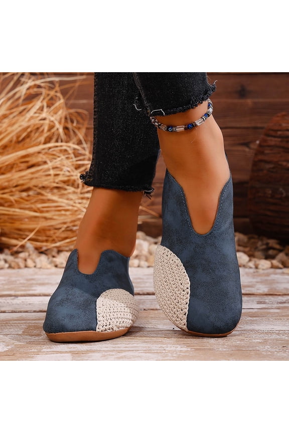 Women's Knitted Flat Loafers with V-Cut Ankle Design for Fall and Winter Soft-Soled Casual Slip-On Shoes in Multiple Colors