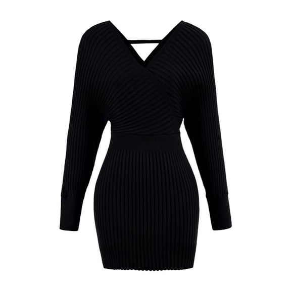 Taylonsss Women's Knitted Off Shoulder V-Neck Long Sleeve Slim Dress for Fall and Winter Warmth Elegant Casual Party Daily Wear Fashion