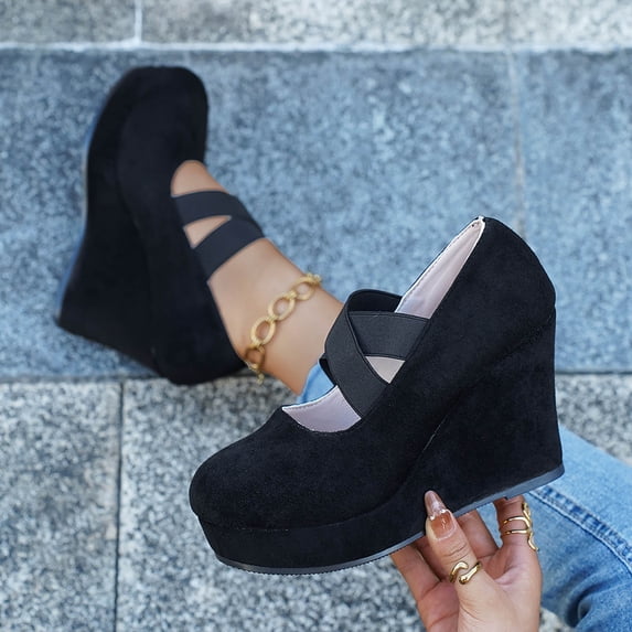 Taylonsss Women's Large Size Comfortable Wedge Heels with Round Toe and Crisscross Ankle Straps for Spring and Everyday Wear