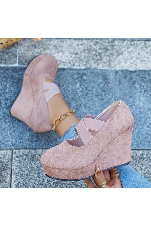 Women's Large Size Comfortable Wedge Heels with Round Toe and Crisscross Ankle Straps for Spring and Everyday Wear