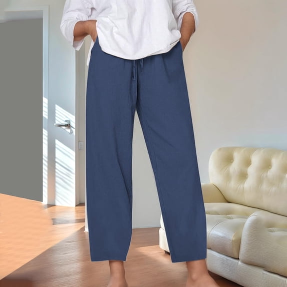Taylonsss Women's Linen Blend Straight Leg Casual Ankle-Length Pants with Adjustable Tie Waist for Versatile Spring and Summer Wear