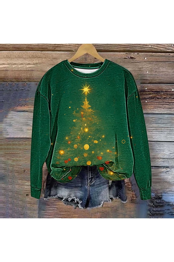 Women's Long Sleeve Round Neck Drop Shoulder Print Sweatshirt Casual Comfortable Top for Spring Summer Daily Wear and Party