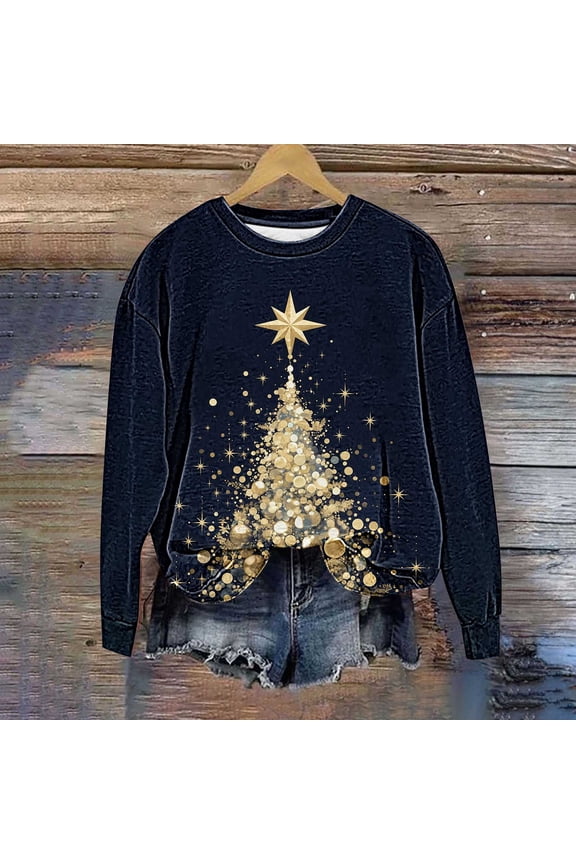 Women's Long Sleeve Round Neck Drop Shoulder Printed Sweatshirt Casual Comfortable Spring Summer Fashion Top