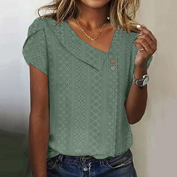 Taylonsss Women's Loose Summer Casual Solid Color V-neck Short Sleeved T-shirt Top