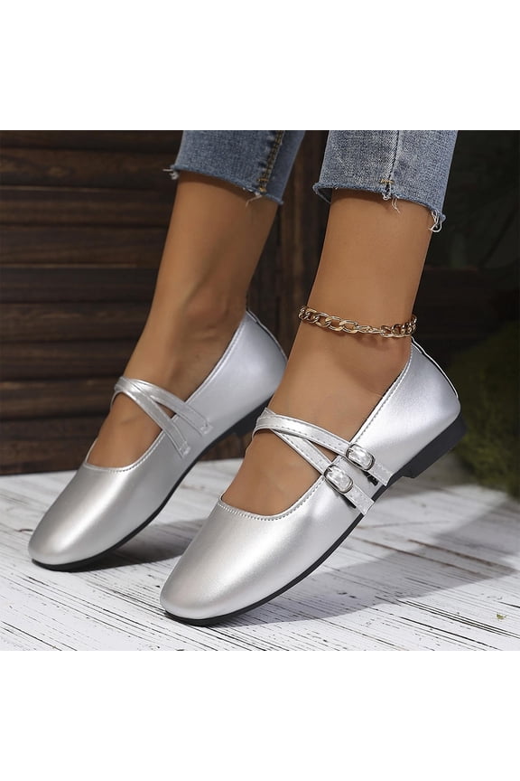 Women's Mary Jane Flats with Cut-Out Design and Adjustable Strap for Casual Wear Comfortable Soft-Soled Shoes with Barefoot-like Feel