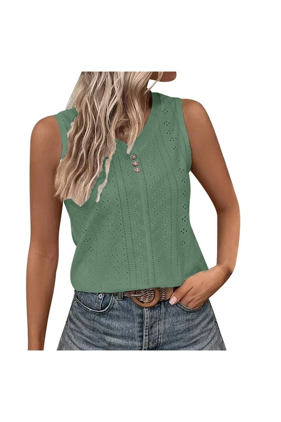 Women's New Summer Blouse Casual Round Neck Buckle TankT-shirt Tops
