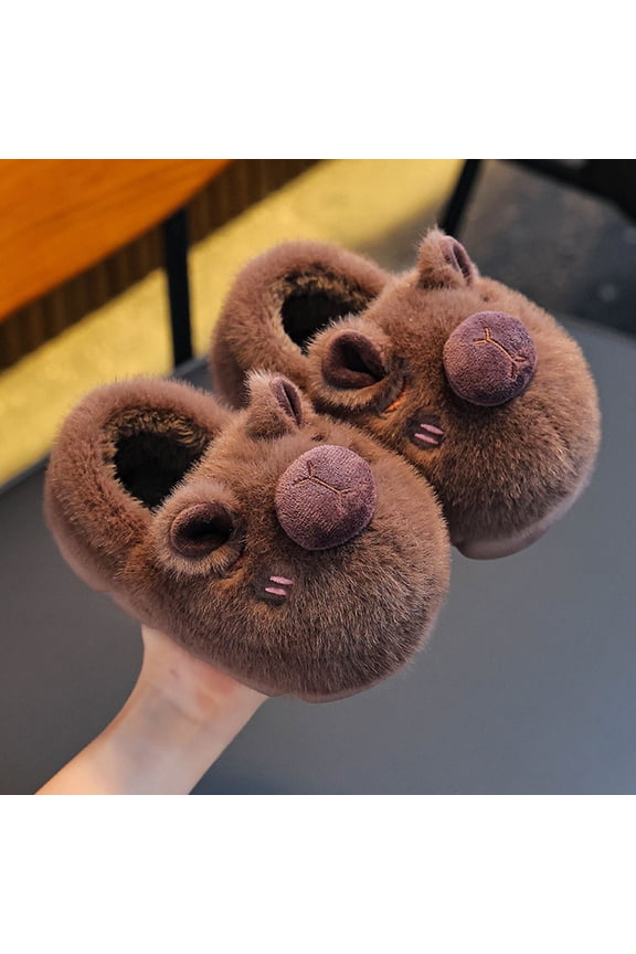 Women's Pig-Inspired Closed-Back Slippers with Plush Fleece Lining for Fall and Winter Indoor Wear Comfortable and Warm Home Shoes with Embroidery Detailing