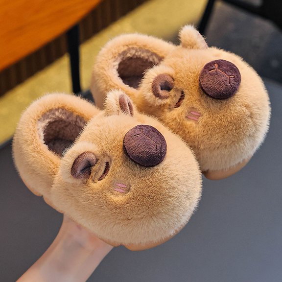 Taylonsss Women's Pig-Inspired Closed-Back Slippers with Plush Fleece Lining for Fall and Winter Indoor Wear Comfortable and Warm Home Shoes with Embroidery Detailing