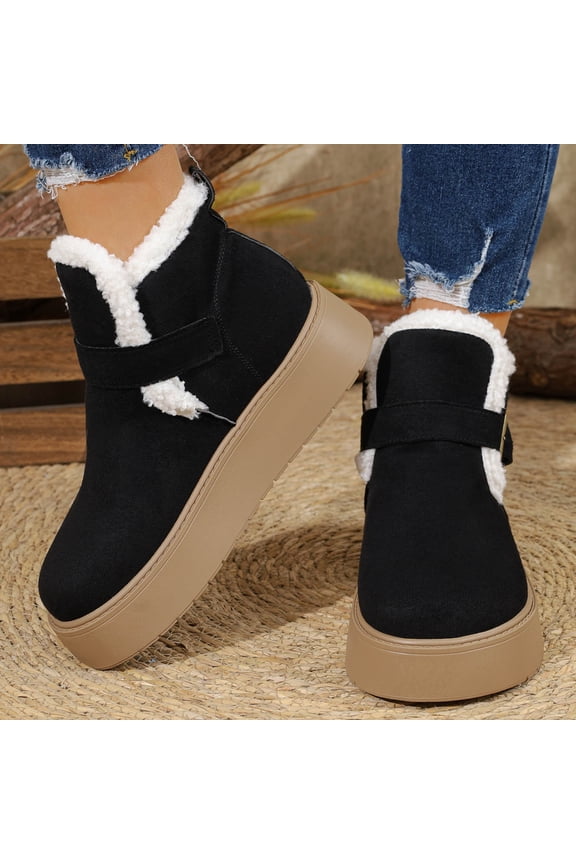 Women's Plus-Size Fleece-Lined Thick-Soled Buckle-Strap Snow Boots for Fall and Winter Warm and Comfortable Outdoor Leisure Boots