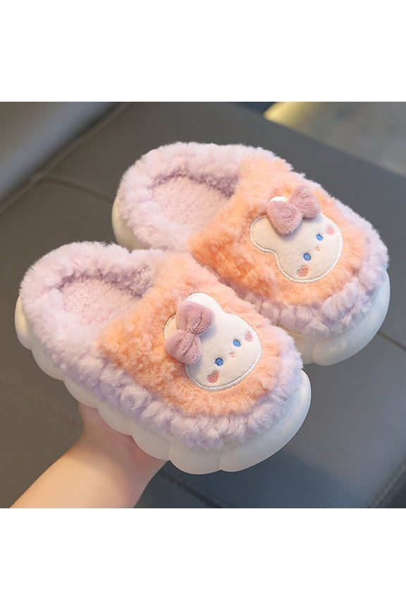 Women's Plush Closed-Toe Bunny Slippers with Bow Accent and Thick Non-Slip Sole for Fall and Winter Cozy Warm Home Footwear
