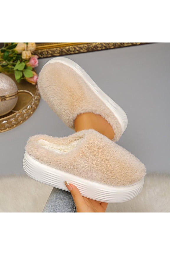 Women's Plush Mule Slippers with Thick Comfort Sole for Indoor Home Use in Fall and Winter Non-Slip Warm House Shoes with Leg-Lengthening Design