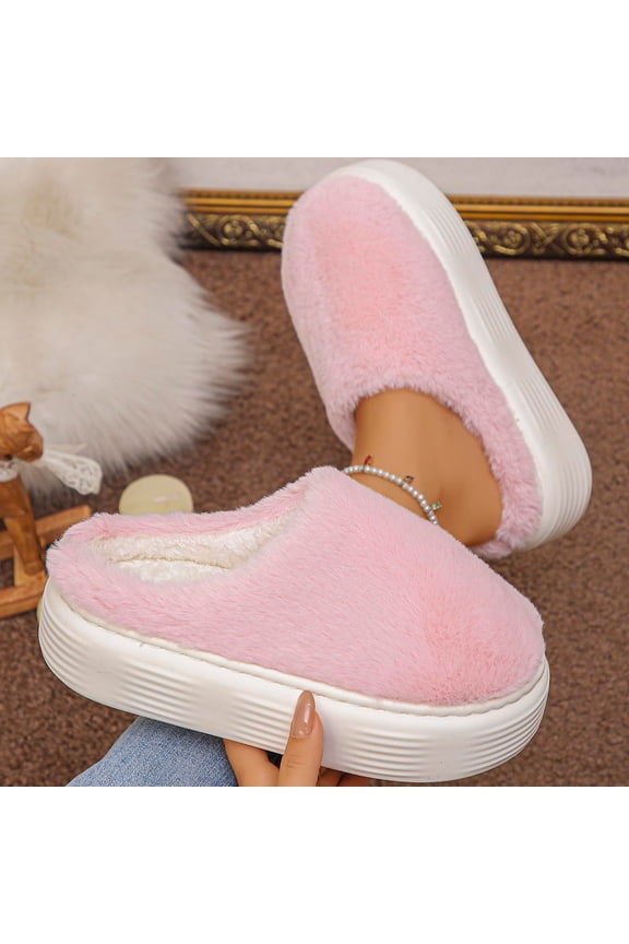 Women's Plush Mule Slippers with Thick Comfort Sole for Indoor Home Use in Fall and Winter Non-Slip Warm House Shoes with Leg-Lengthening Design