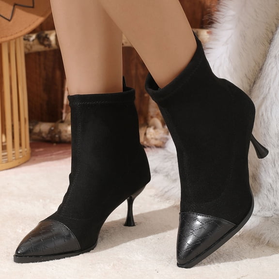 Taylonsss Women's Pointed Toe Back Zipper Ankle Boots with Mid Heel for Winter Comfortable Stretch Material Casual Fashion Boots