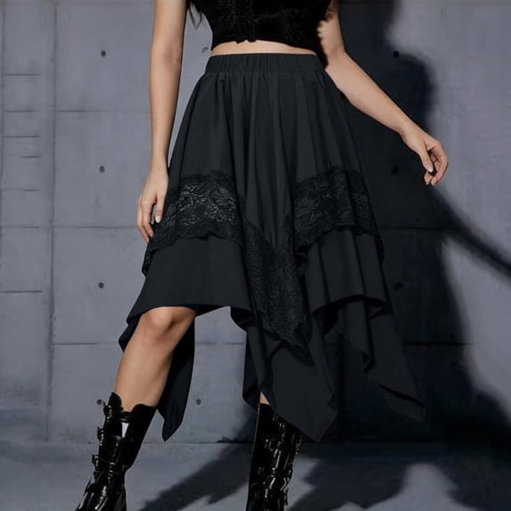 Taylonsss Women's Renaissance Pirate Skirt 2026 Y2k Contrast Lace Asymmetrical Midi Skirts Whimsical Clothes
