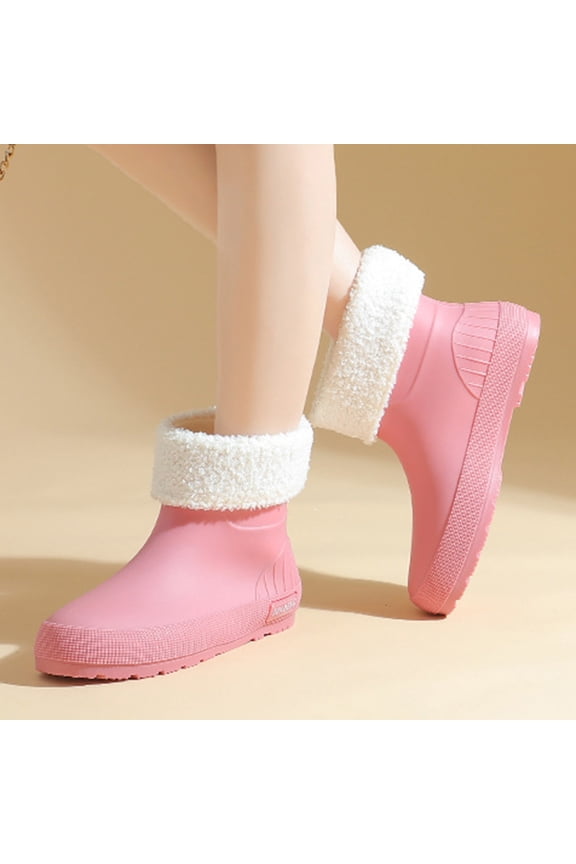 Women's Short Rain Boots with Removable Insulated Covers Waterproof Anti-Slip Outdoor Boots for Fall and Winter Comfortable Height-Increasing Chunkys Heel Design