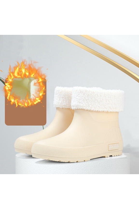 Women's Short Rain Boots with Removable Insulated Covers Waterproof Anti-Slip Outdoor Boots for Fall and Winter Comfortable Height-Increasing Chunkys Heel Design