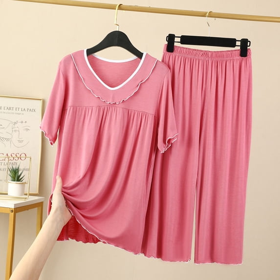 Taylonsss Women's Short Sleeved Capris Large And Thin Casual And Home Wear Two-piece Set