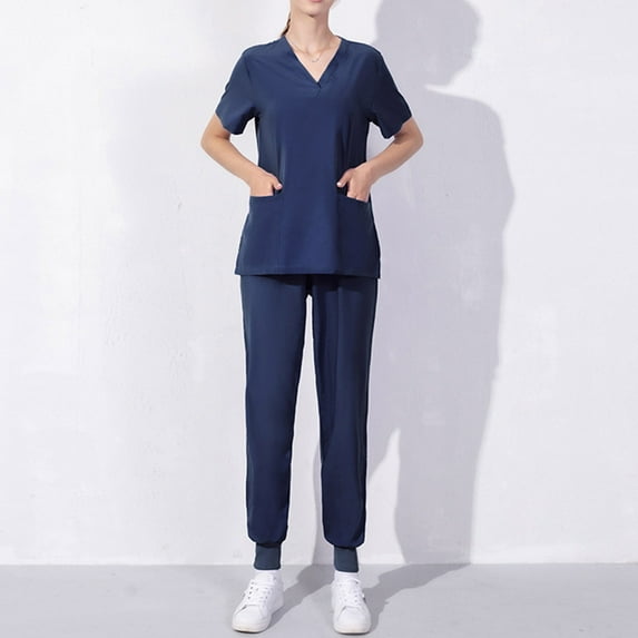 Taylonsss Women's Short-Sleeved Solid Color Pocket V-Neck Nurse Suit