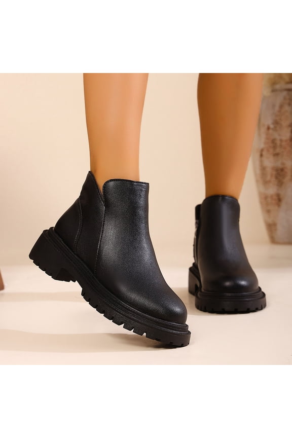 Women's Side Zipper Chunkys Heel Round Toe Ankle Boots with Elastic Panels for Fall and Winter Comfortable Non-Slip Short Boots with Supportive Sole