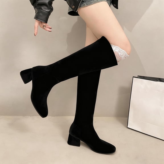 Taylonsss Women's Slouchy Suede Blocks Heel Knee-High Boots for Winter Comfortable Mid-Heel Boots with Soft Lining for Casual and City Wear