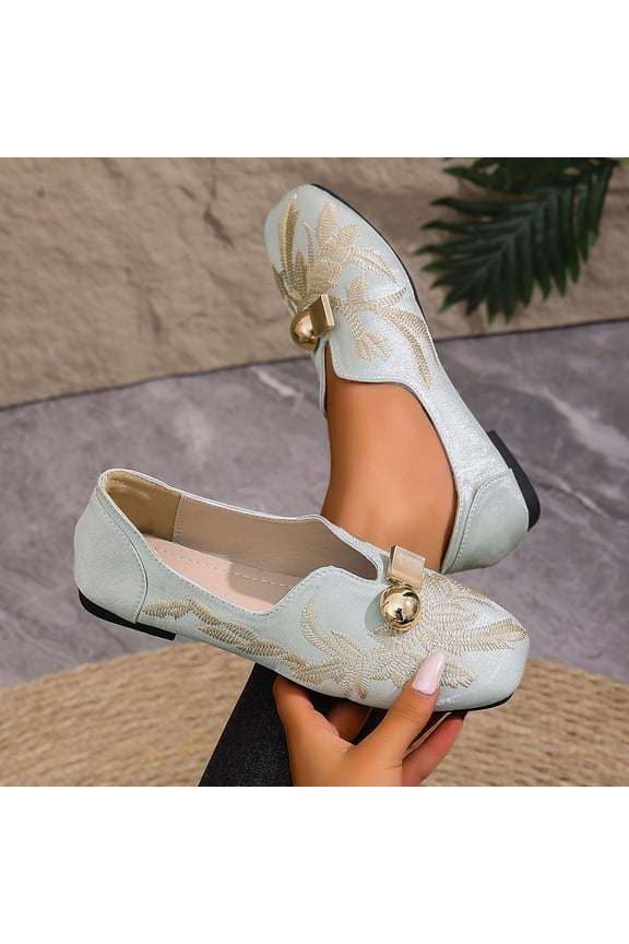 Women's Soft-Soled Embroidered Flat Shoes Low-Heeled Comfortable Casual Loafers for Plus Size Spring/Summer Trendy Versatile Style