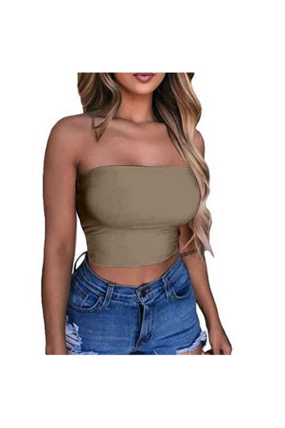 Women's Solid Color Summer Fashion Casual Top Tube Top Strapless Blouse