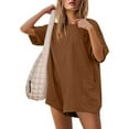 thumbnail image 1 of Taylonsss Women's Solid Oversized Athletic Tee Romper Back V Neck Half Short Sleeve Wearing Both Front And Back Workout Rompers Casual Shorts Jumpsuit With Pockets, 1 of 9