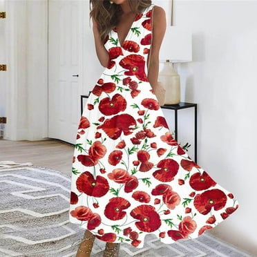Taylonsss Women's Spring/Summer Sleeveless Color V-Neck Wrapped Chest Dress Long Dress