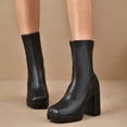 thumbnail image 1 of Taylonsss Women's Stretch Leather Blocks Heel Side Zip Ankle Boots with Platforms Sole for Winter Comfortable Mid-Heel Boots with Cushioning for All-Day Wear, 1 of 8