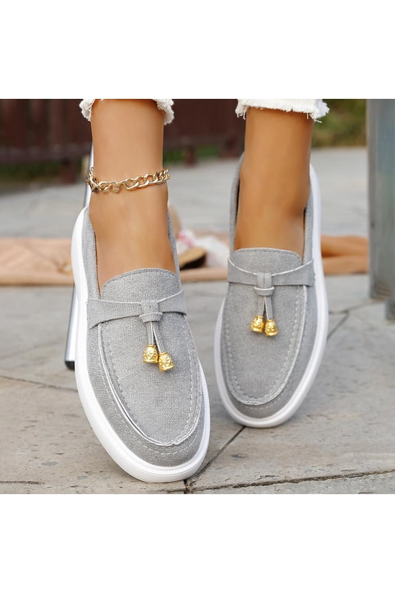 Women's Suede Slip-On Loafers Casual Comfortable Platform Shoes Spring Summer Trendy Soft-Soled with Metal Accent for Plus Size Everyday Wear