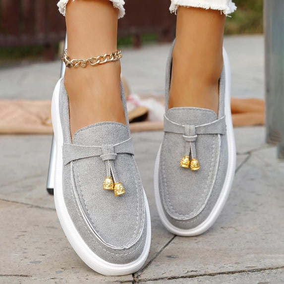 Taylonsss Women's Suede Slip-On Loafers Casual Comfortable Platform Shoes Spring Summer Trendy Soft-Soled with Metal Accent for Plus Size Everyday Wear