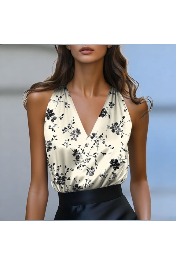 Women's Summer Deep V-Neck Spaghetti Straps Camisole with Gathered Waist for Elegant Evening Wear and Casual Layering