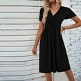 thumbnail image 1 of Taylonsss Women's Summer Dress Solid Color Short Sleeve V Neck Casual Chic Outfit, 1 of 7