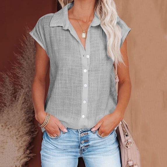 Taylonsss Women's Tops Fashion Solid Button Shirt Female V-Neck Loose T-shirt Blouse