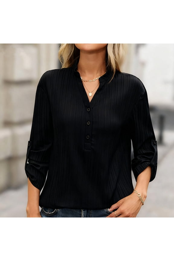 Women's V-Neck Long Sleeve Blouse with Crochet Lace Edges and Dots Detailing Casual Fashion Tops for Fall Season
