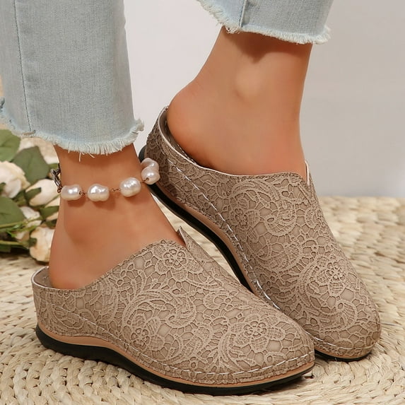 Taylonsss Women's Versatile Closed-Toe Embroidered Loafers Soft-Soled Wedge Heel Plus Size Spring Summer Casual Comfortable Breathable Everyday