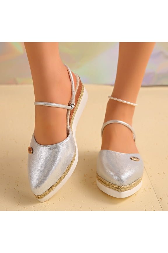 Women's Versatile Plus-Size Closed-Toe Wedge Sandals with Ankle Strap Spring Summer Casual Comfortable Two-Way Wear Rope Sole Thick Heel