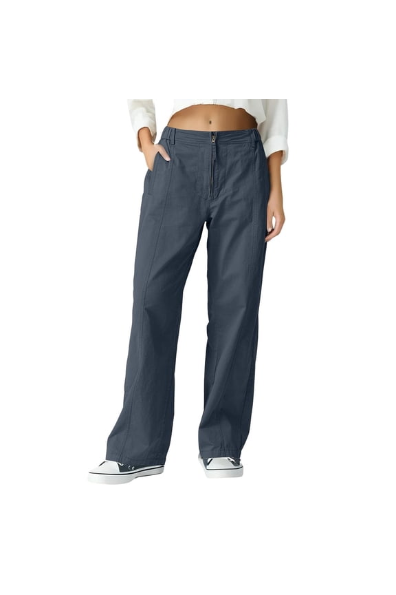 Women's Warmth Casual Straight Leg Work Pants with Button Pocket - Made of Soft Breathable Cool Silk Cotton Cavalry Oblique Fabric for Office and Daily Use