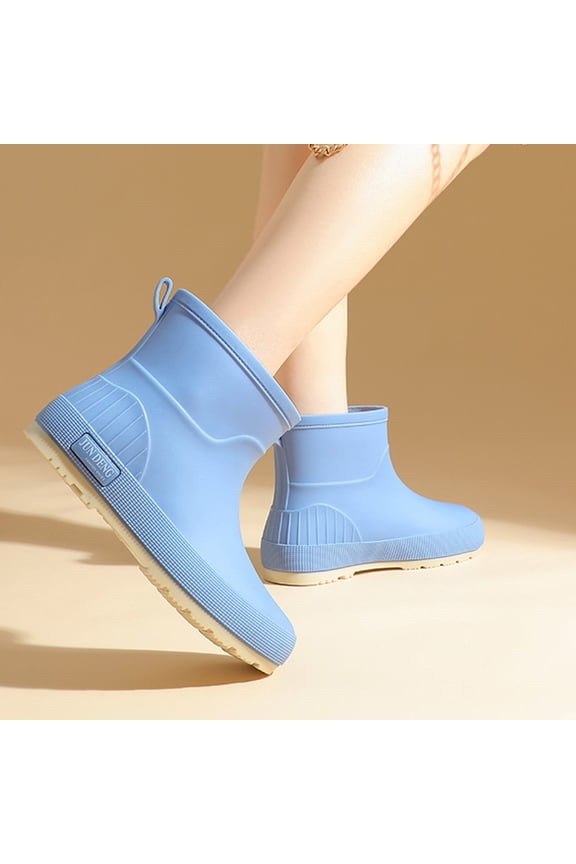 Women's Waterproof Rubber Rain Boots with Chunkys Heel for Fall and Winter Comfortable Height-Increasing Short Boots with Anti-Slip Sole for Outdoor Activities