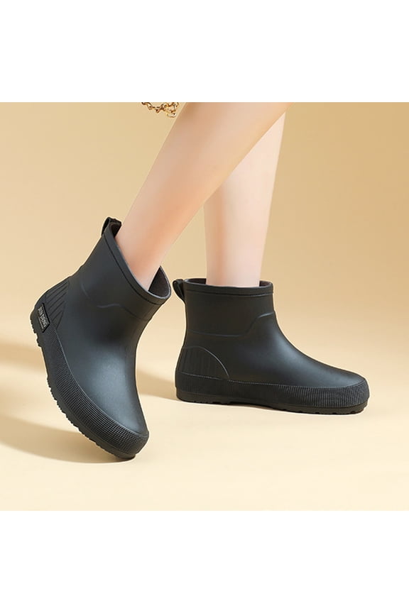 Women's Waterproof Rubber Rain Boots with Chunkys Heel for Fall and Winter Comfortable Height-Increasing Short Boots with Anti-Slip Sole for Outdoor Activities