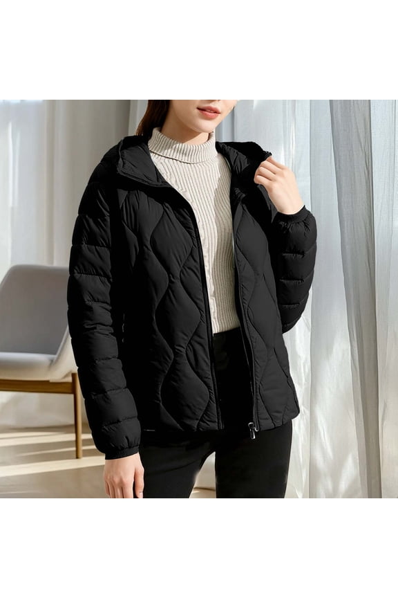 Women's Winter Down Jacket Hooded Lightweight Warm Thin Polyester Long Sleeve Casual Fashionable Daily Outdoor Office Wear Jacket