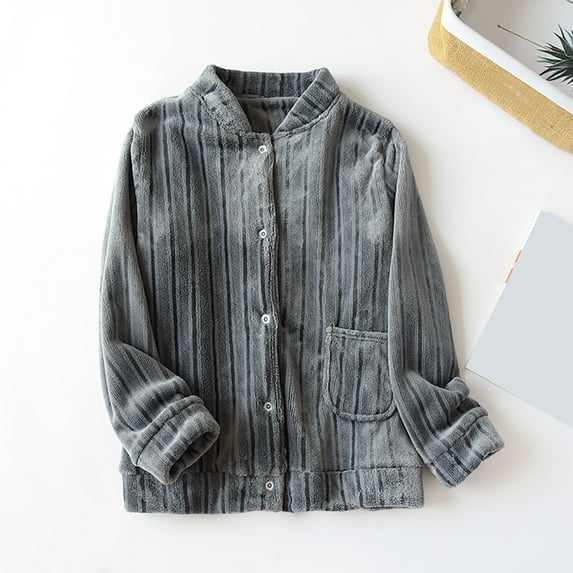Taylonsss Women's Winter Flannel Button-Up Long Sleeve Solid Color Fleece-Lined Thickened Thermal Pajama Set Cozy Home Loungewear