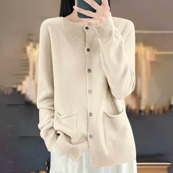 Taylonsss Women's Winter Warmth Casual Sweater with Pocket Round Neck Long Sleeve Polyester Top for Daily Home Wear