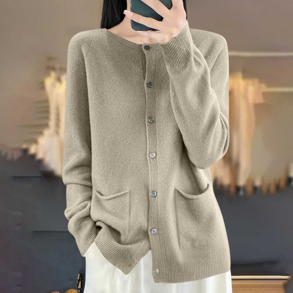 Taylonsss Women's Winter Warmth Casual Sweater with Pocket Round Neck Long Sleeve Polyester Top for Daily Home Wear